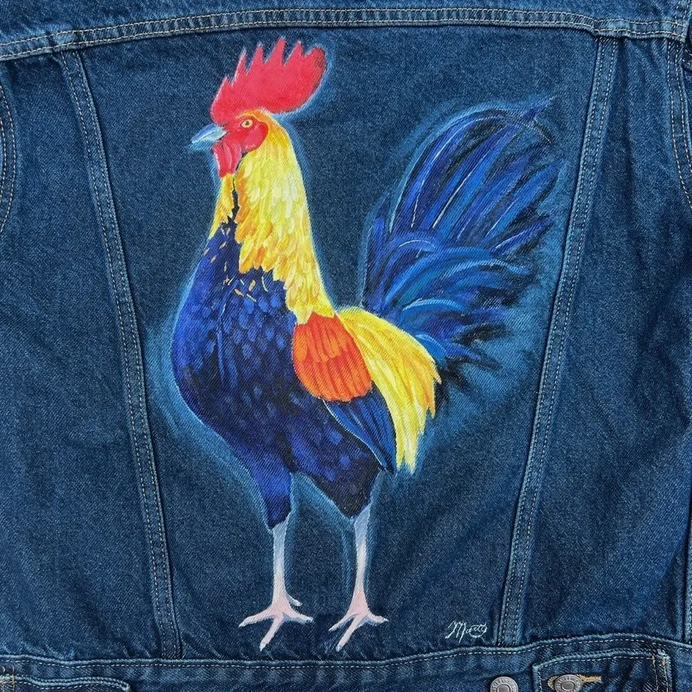 Hand-Painted Levi’s Denim Jacket with Rooster Design - Picture 3 of 4